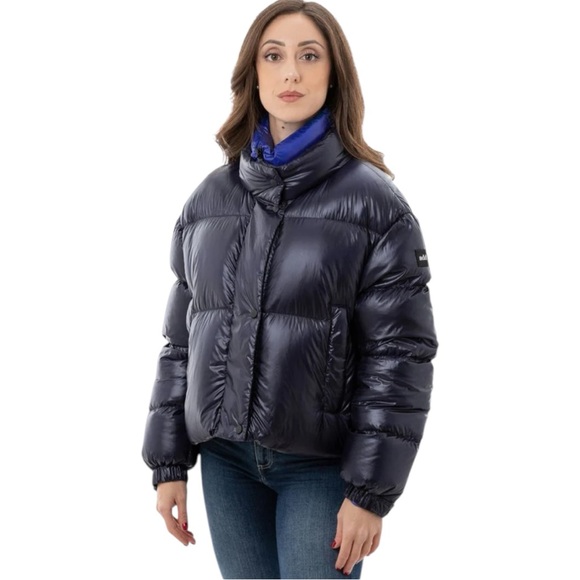 NEW Add Short Down Puffer Jacket with Contrast Collar Blue - Picture 2 of 7